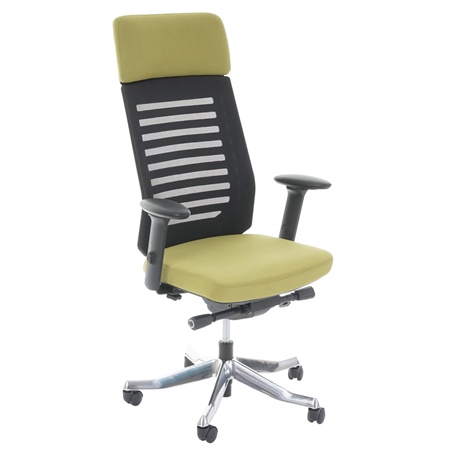Chaise de bureau LENA PRO, Dossier Ample Ergonomique, Piétement en Aluminium, En Tissu et Maille, Vert