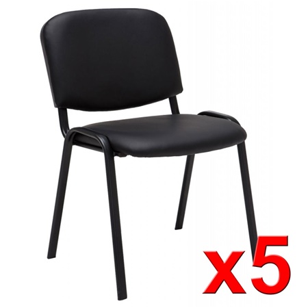 Lot de 5 chaises visiteur MOBY CUIR, Commode et Pratique, Prix Incroyable, Noir et Piétement Noir