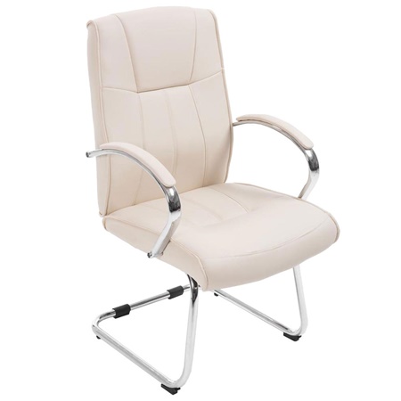 Chaise de réunion BORAU avec Accoudoirs, Structure Métallique, Grand Rembourrage, Cuir, Crème