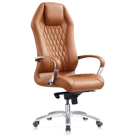 Fauteuil Ergonomique BATURA, Design Magnifique, Revêtement en Cuir Authentique, Marron Clair