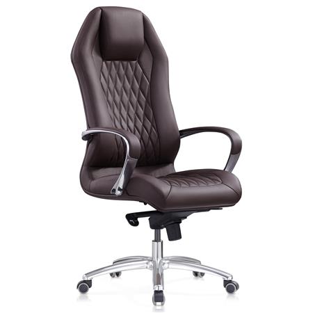 Fauteuil Ergonomique BATURA, Design Magnifique, Revêtement en Cuir Authentique, Marron Foncé