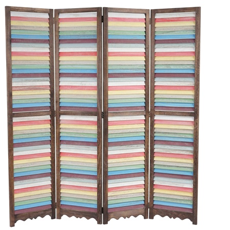 Paravent 4 panneaux GERD, 170x160x2cm, Structure en Bois, Marron et Multicolore