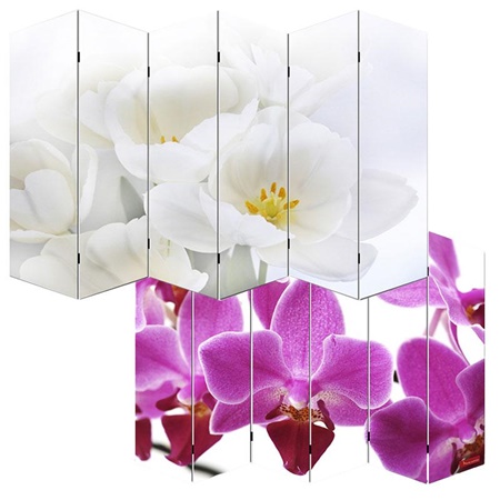 Paravent 6 panneaux VINTAGE ORCHIDEES, 180x240x2,5cm, Structure en Bois