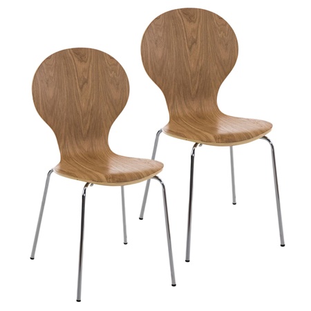 Lot de 2 Chaises visiteur CARVALLO, Structure Métallique, Empilables, Marron Chêne