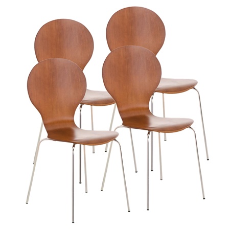 Lot de 4 Chaises visiteur CARVALLO, Structure Métallique, Empilables, Marron Cerisier