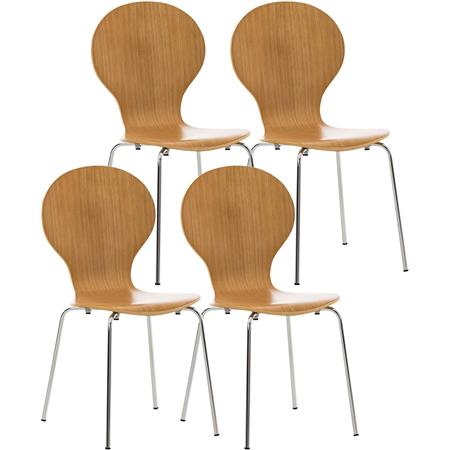 Lot de 4 Chaises visiteur CARVALLO, Structure Métallique, Empilables, Marron Chêne