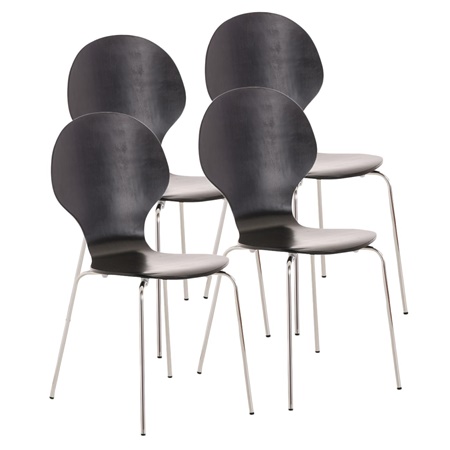 Lot de 4 Chaises visiteur CARVALLO, Structure Métallique, Empilables, Noir