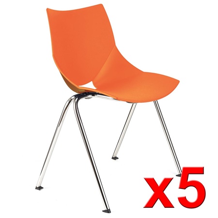 Lot de 5 Chaises de réunion AMIR, Commodes et Pratiques, Empilables, Orange