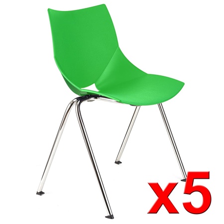 Lot de 5 Chaises de réunion AMIR, Commodes et Pratiques, Empilables, Vert