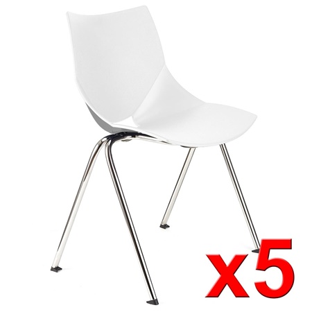 Lot de 5 Chaises de réunion AMIR, Commodes et Pratiques, Empilables, Blanc