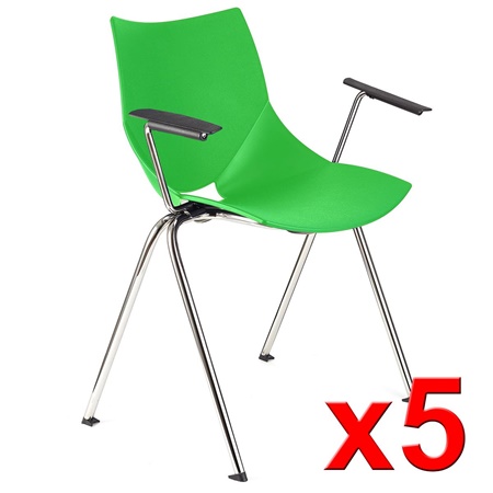 Lot de 5 Chaises de réunion AMIR AVEC ACCOUDOIRS, Commodes et Pratiques, Empilables, Vert