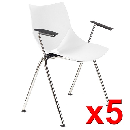 Lot de 5 Chaises de réunion AMIR AVEC ACCOUDOIRS, Commodes et Pratiques, Empilables, Blanc