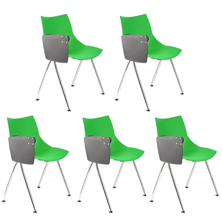 Lot de 5 Chaises de réunion AMIR AVEC TABLETTE, Commodes et Pratiques, Vert