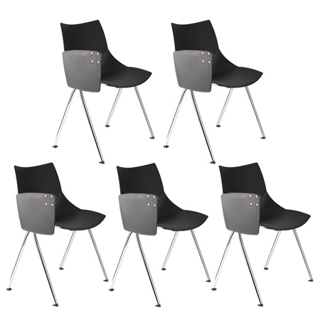 Lot de 5 Chaises de réunion AMIR AVEC TABLETTE, Commodes et Pratiques, Noir