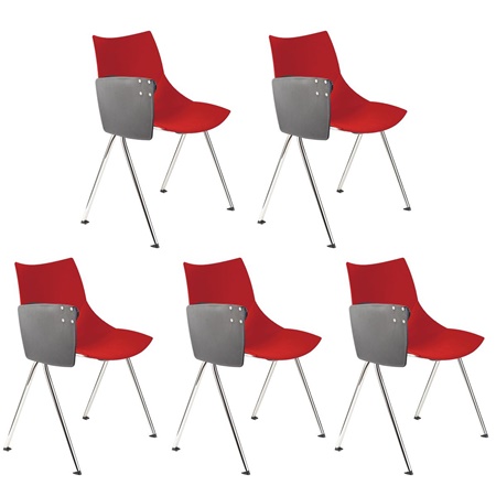 Lot de 5 Chaises de réunion AMIR AVEC TABLETTE, Commodes et Pratiques, Rouge