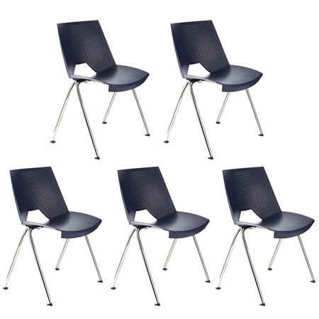 Lot de 5 Chaises visiteur ENZO, Commodes et Pratiques, Empilables, Bleu