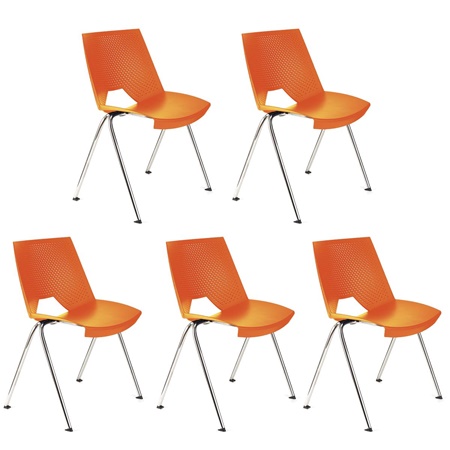 Lot de 5 Chaises visiteur ENZO, Commodes et Pratiques, Empilables, Orange