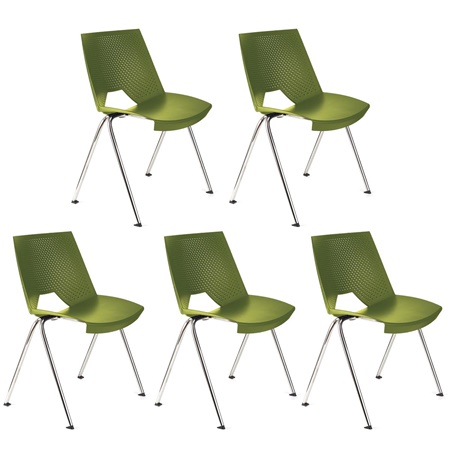 Lot de 5 Chaises visiteur ENZO, Commodes et Pratiques, Empilables, Vert