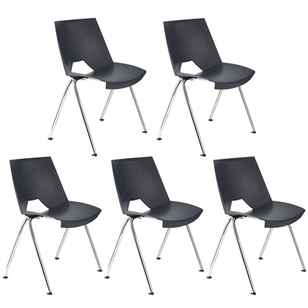 Lot de 5 Chaises visiteur ENZO, Commodes et Pratiques, Empilables, Gris