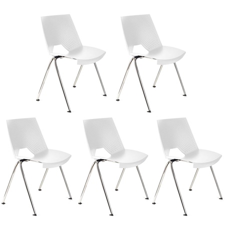 Lot de 5 Chaises visiteur ENZO, Commodes et Pratiques, Empilables, Blanc