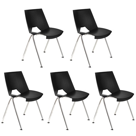 Lot de 5 Chaises visiteur ENZO, Commodes et Pratiques, Empilables, Noir