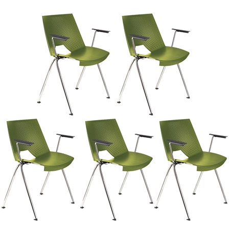 Lot de 5 Chaises visiteur ENZO AVEC ACCOUDOIRS, Commodes et Pratiques, Empilables, Vert