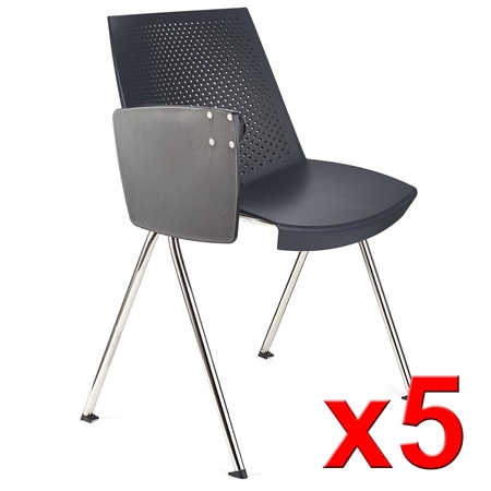 Lot de 5 Chaises visiteur ENZO AVEC TABLETTE, Commodes et Pratiques, Empilables, Gris