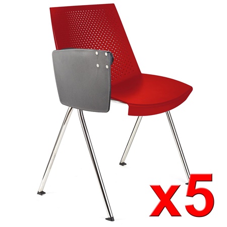 Lot de 5 Chaises visiteur ENZO AVEC TABLETTE, Commodes et Pratiques, Empilables, Rouge