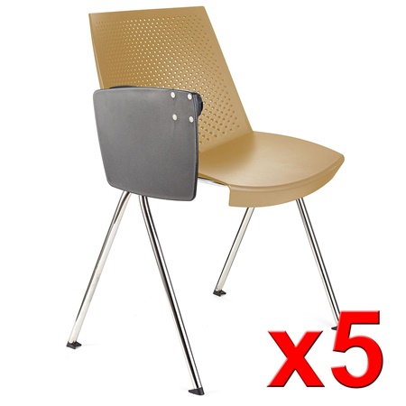 Lot de 5 Chaises visiteur ENZO AVEC TABLETTE, Commodes et Pratiques, Empilables, Beige