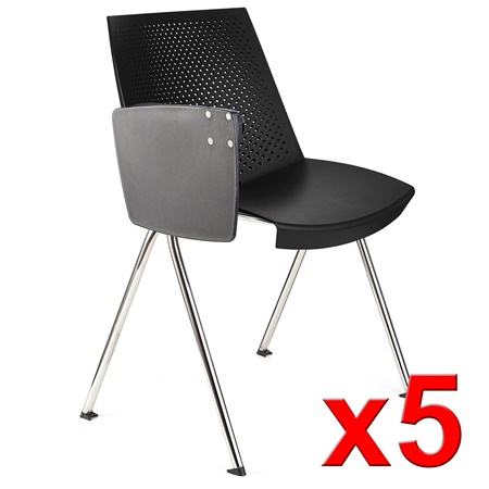 Lot de 5 Chaises visiteur ENZO AVEC TABLETTE, Commodes et Pratiques, Empilables, Noir