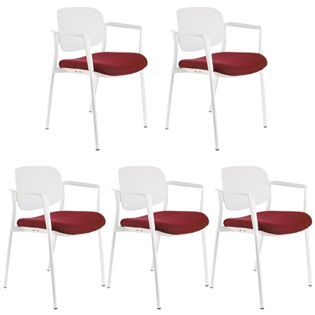 Lot de 5 chaises de réunion ERIC, Commodes et Pratiques, Empilables, Bordeaux