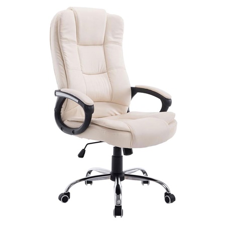 Fauteuil de Bureau PARAGUAY, Grand rembourrage, Piétement Métallique, cuir, Crème