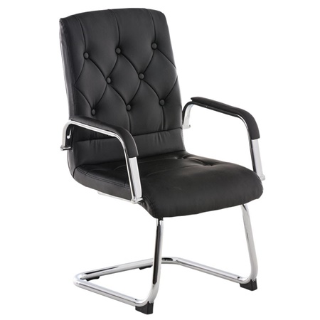 Chaise visiteur NESI V, Structure Métallique, Cuir Capitonné, Noir