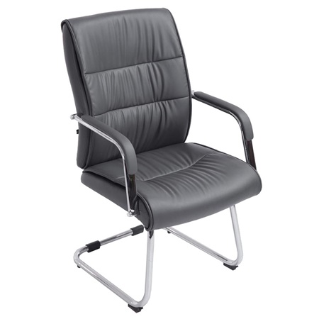 Chaise Visiteur HIBERT, Structure Métallique, Grand Rembourrage, en Cuir Synthétique Gris