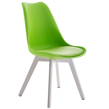 Chaise Design / Visiteur BOSPHORE, Piétement en Bois laqué Blanc, Structure en Plastique, Cuir, Vert