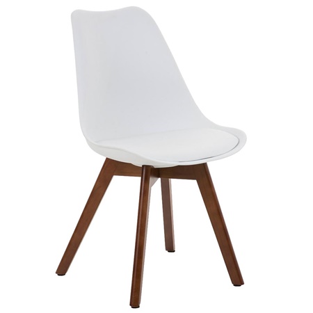 Chaise Design / Visiteur BOSPHORE, Piétement en Bois Couleur Noyer, Structure en Plastique, Cuir, Blanc