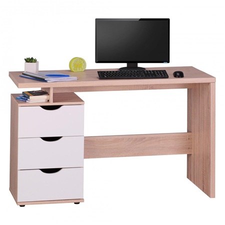 Bureau Informatique NATALI, Design Moderne, Dimensions 120x53x76 cm, en Bois, Blanc/Chêne