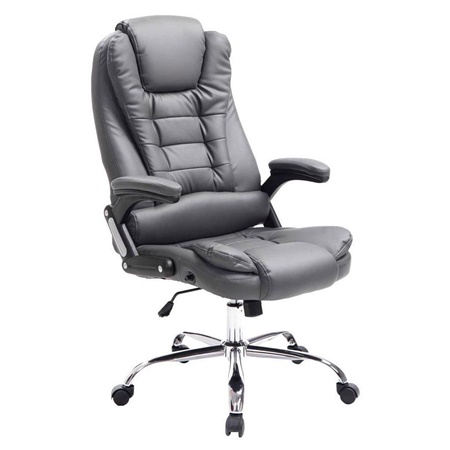 Fauteuil de bureau SAN ANTONIO, Grand rembourrage, Résistant jusqu'à 150 kg, en Cuir, Gris