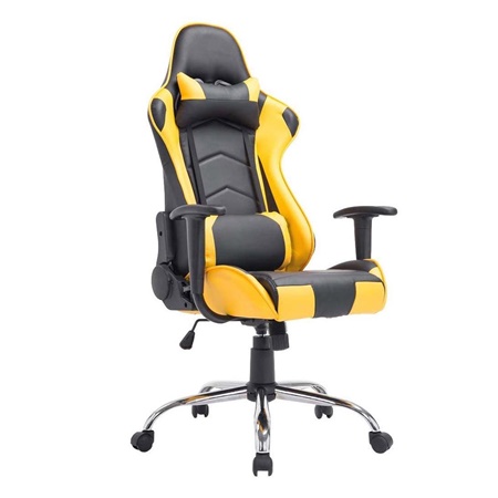Fauteuil de bureau Gamer ZELDA, Dossier Inclinable, Coussins Inclus, Piétement en Métal, Noir/Jaune