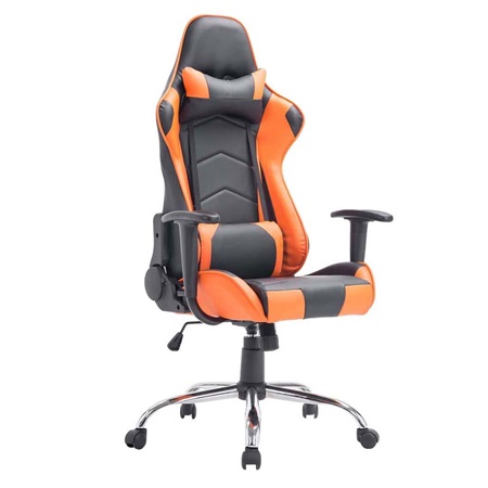 Fauteuil de bureau Gamer ZELDA, Dossier Inclinable, Coussins Inclus, Piétement en Métal, Noir/Orange