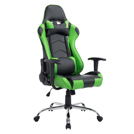 Fauteuil de bureau Gamer ZELDA, Dossier Inclinable, Coussins Inclus, Piétement en Métal, Noir/Vert