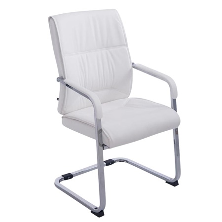 Chaise visiteur MAEL, Structure métallique, Grand Rembourrage, en Cuir, Blanc