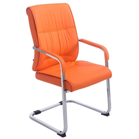 Chaise visiteur MAEL, Structure métallique, Grand Rembourrage, en Cuir, Orange