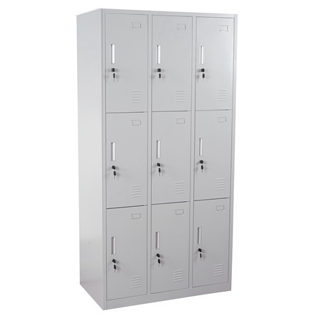 Meuble Casier Métallique EVELIN, 180x90x50 cm, 9 Portes avec Serrure, Gris