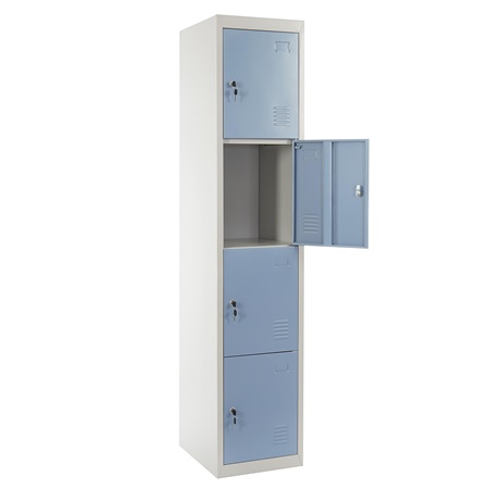 Meuble Casier Métallique HILDUR, 180x38x45 cm, 4 Portes avec Serrure, Bleu