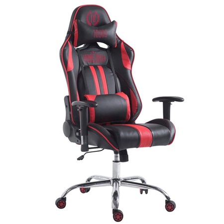 Fauteuil de bureau Gamer LOGAN, Dossier Inclinable, Coussins Inclus, Piétement en Métal, Noir/Rouge