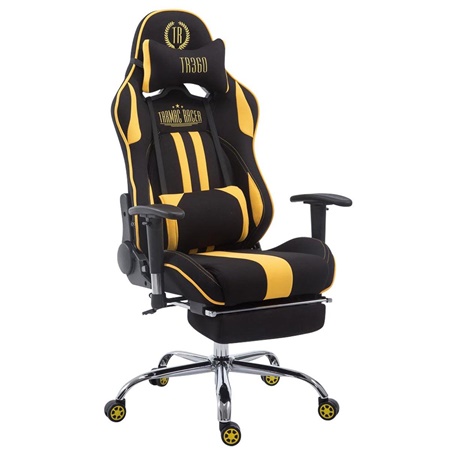 Fauteuil Gamer LOGAN TISSU, Repose-pieds, Piétement Métal, Noir/Jaune