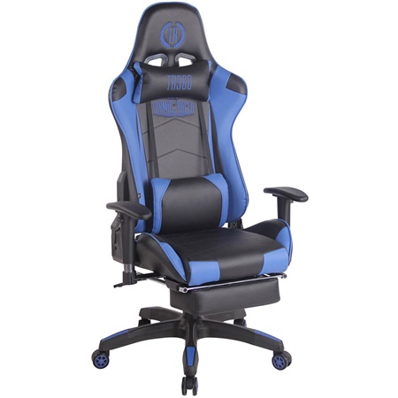 Fauteuil Gamer TURBO avec Repose-pieds, Dossier Inclinable, Coussin lombaire et cervical, Noir/Bleu