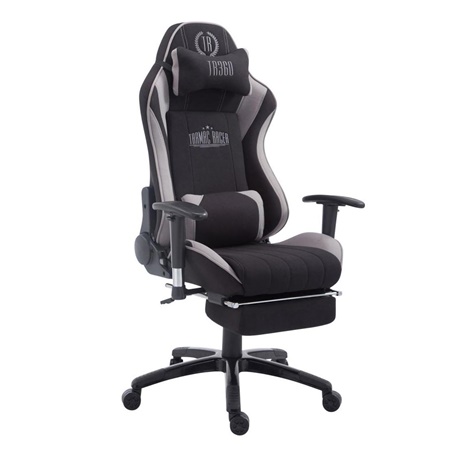 Fauteuil Gamer TURBO TISSU avec Repose-pieds, Dossier Inclinable, Coussin lombaire et cervical, Noir/Gris