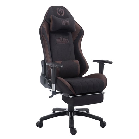 Fauteuil Gamer TURBO TISSU avec Repose-pieds, Dossier Inclinable, Coussin lombaire et cervical, Noir/Marron